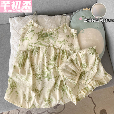 国风夏季云朵棉吊带睡衣套装