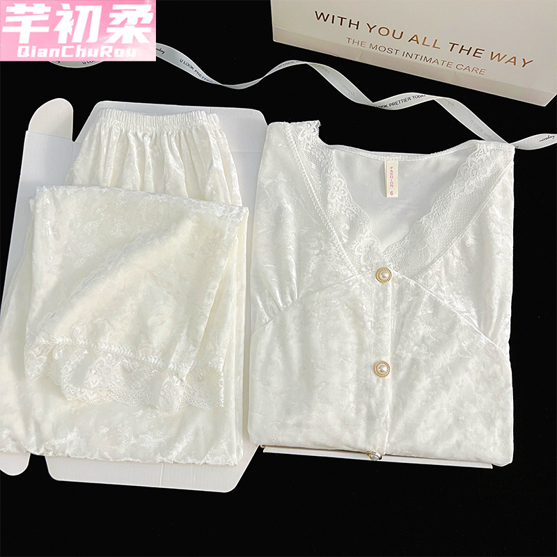 2025新款金丝绒开衫睡衣套装女