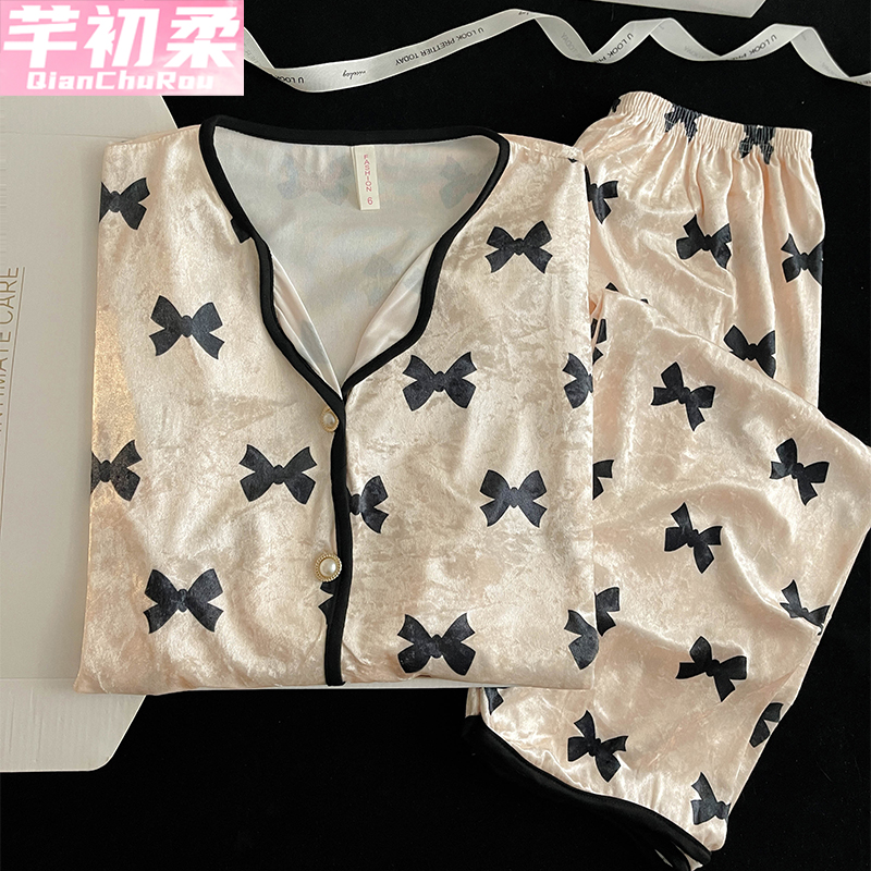 金丝绒公主开衫女睡衣套装