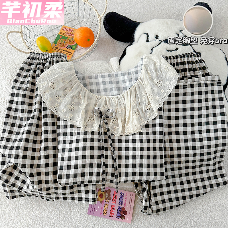 云朵棉睡衣三件套夏季少女甜美