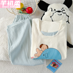 企鹅云朵棉睡衣女春秋冬季新款可爱少女长袖长裤可外穿家居服套装