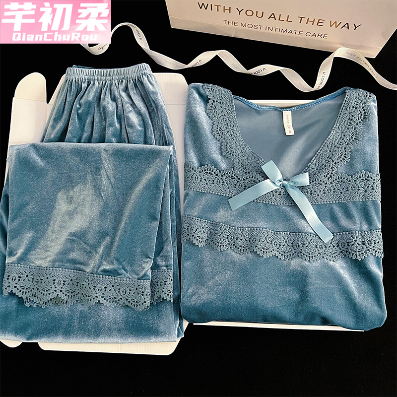 金丝绒女长袖睡衣套装2025新款