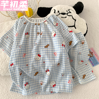 可爱卡通云朵棉睡衣女夏季