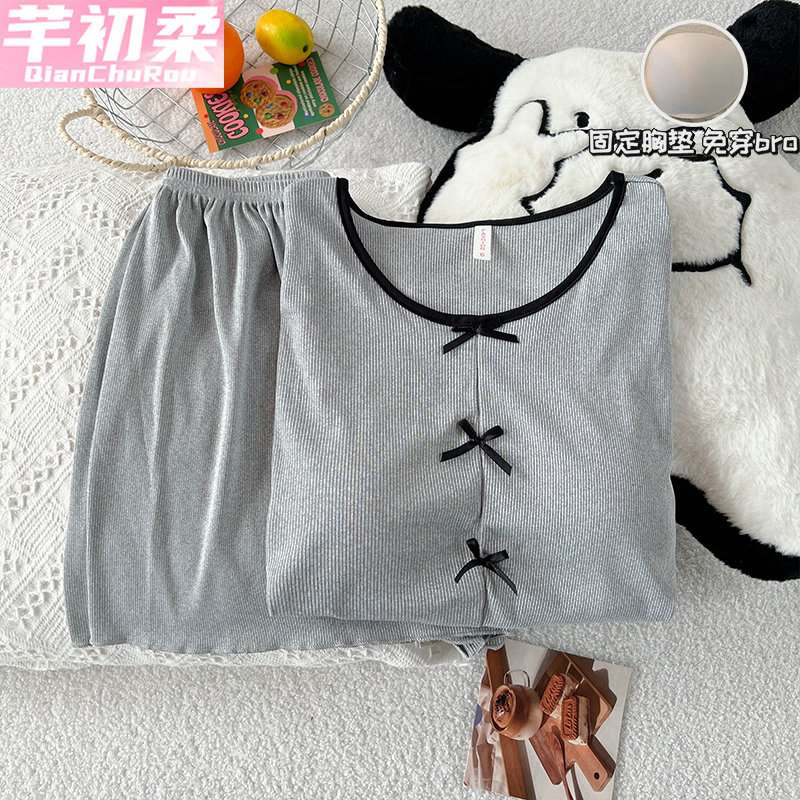 夏季带胸垫睡衣女士短袖短裤套装