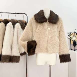 DEARHUA小花家Vtg小兔加拿大草原兔毛翻领显瘦毛绒皮草外套女