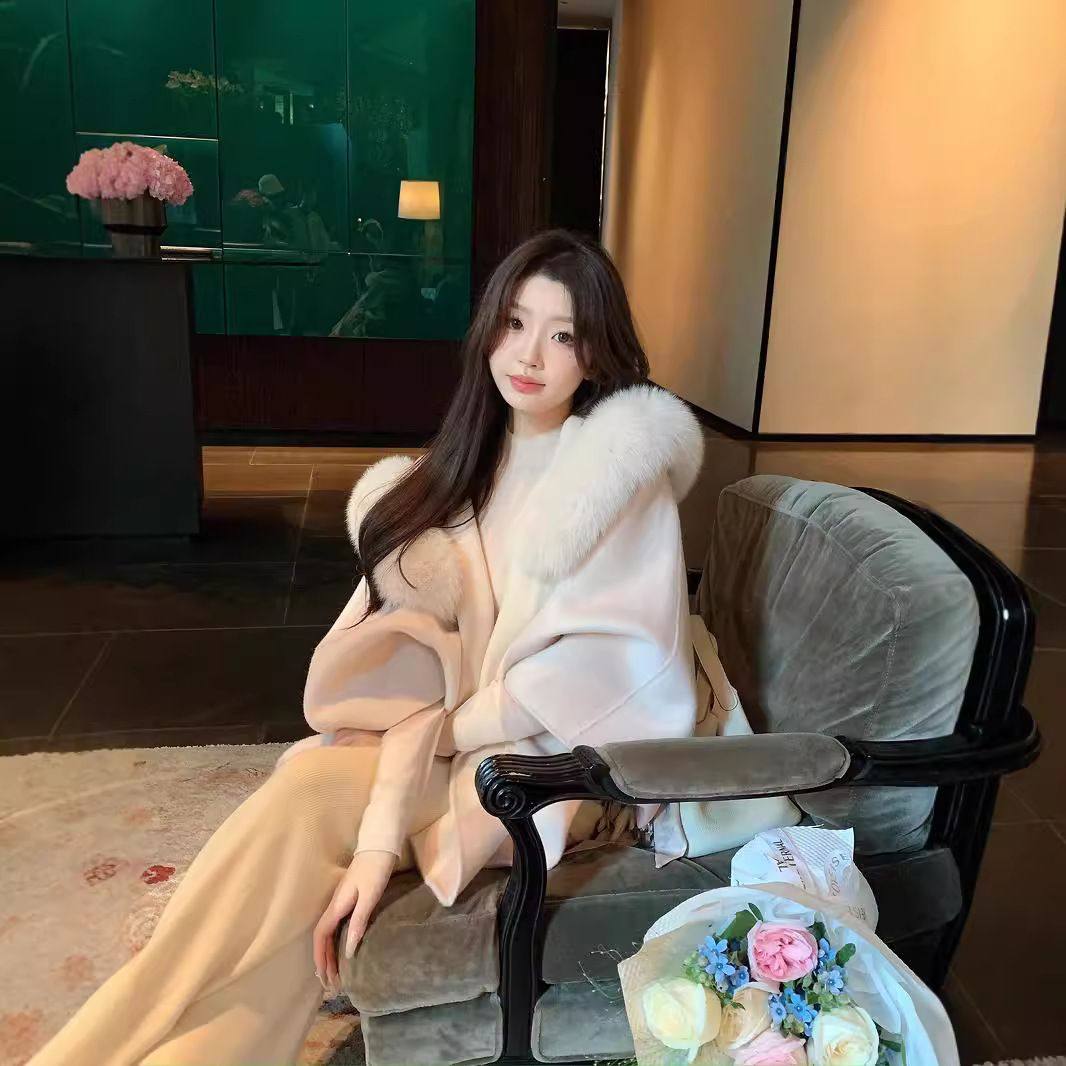 新月斗篷秋冬新款双面羊绒大衣女连帽狐狸毛中长款羊毛呢皮草外套,女装/女士精品,毛呢外套,淘宝优惠券,粉丝福利购,淘宝优惠卷