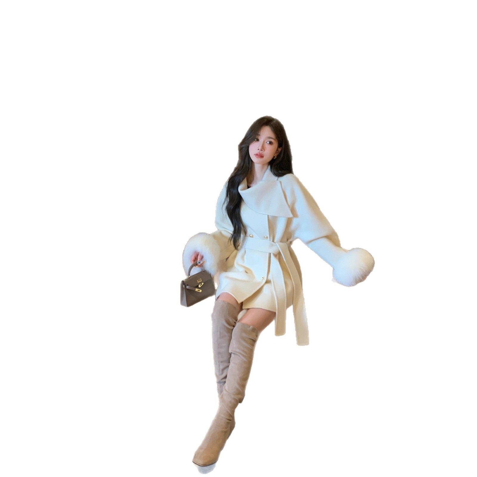 月光晚宴25冬新款双面羊绒大衣女狐狸毛羊毛呢韩系千金风皮草外套,女装/女士精品,毛呢外套,淘宝优惠券,粉丝福利购,淘宝优惠卷