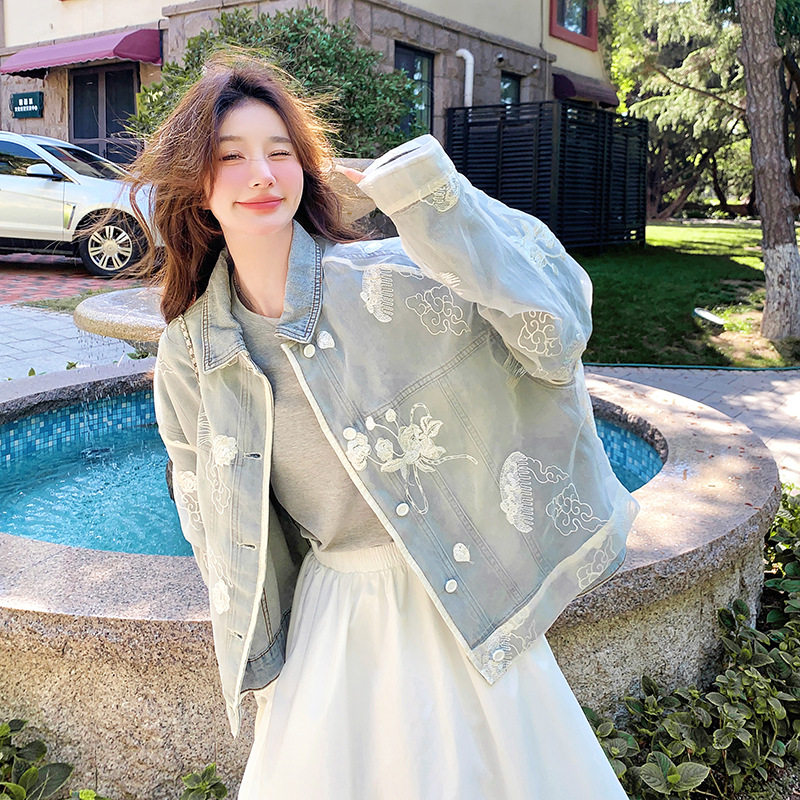 设计感蕾丝刺绣牛仔外套女2025春季新款韩系穿搭超好看小个子上衣,女装/女士精品,短外套,淘宝优惠券,粉丝福利购,淘宝优惠卷