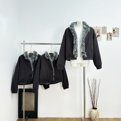 MSBEAST中古双色貉子毛_双面多穿落肩微阔夹克派克服冬丨巴恩新序