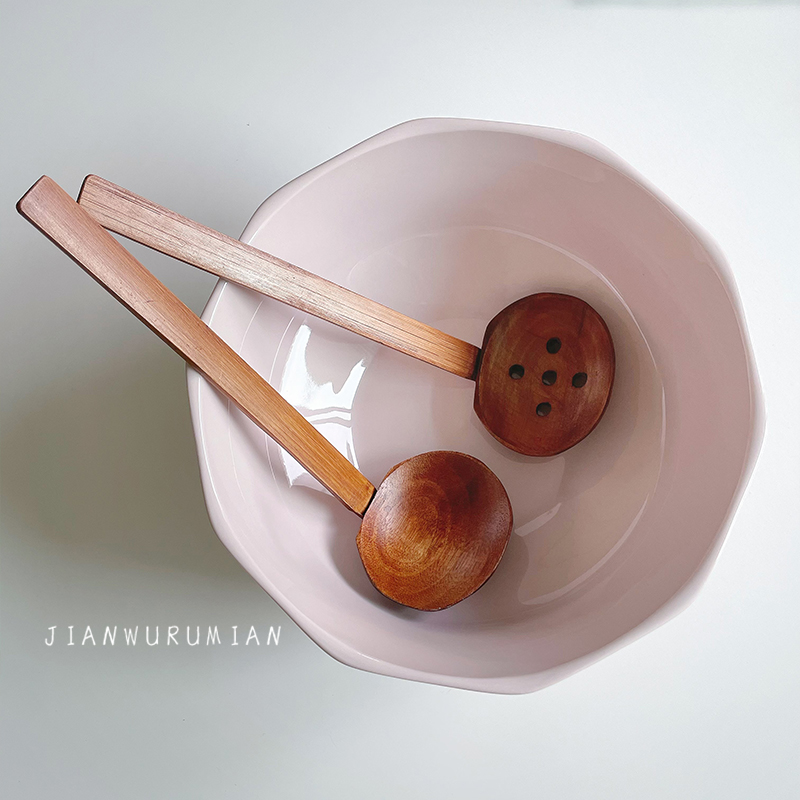 见物如面 ins风日式拉面木勺木质长柄龟甲勺子火锅漏勺大汤勺家用