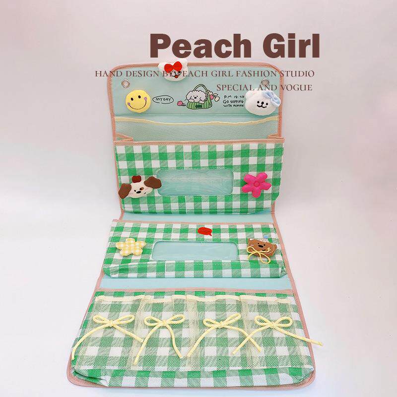 PeachGirl甜美格纹分层壁挂收纳居家寝室杂物收纳挂袋HD1212A15