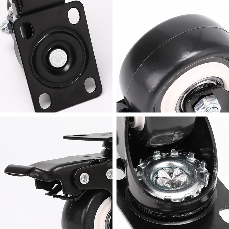 聚氨酯脚轮万向脚轮红色黑色带刹车轮子双轴承丝杆金钻轱辘定向轮