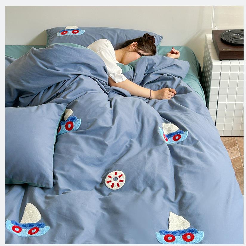 秋冬加厚a类全棉儿童四件套可爱蓝色纯棉磨毛被套男孩三件套卡通