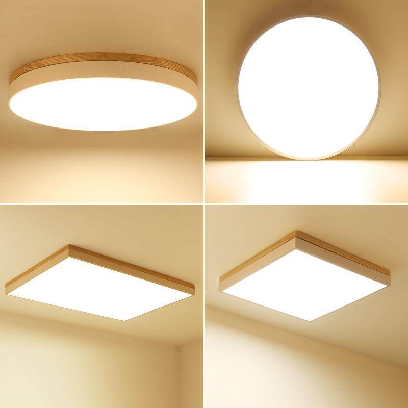 包邮简约现代木艺灯简欧北欧灯具卧室灯客厅灯led日式圆形吸顶灯