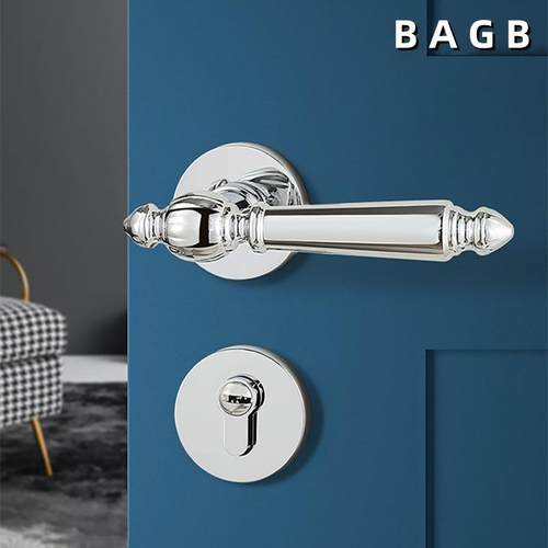 美式亮铬室内门分体锁法式实木门磁吸静音房家用房门锁锌合金