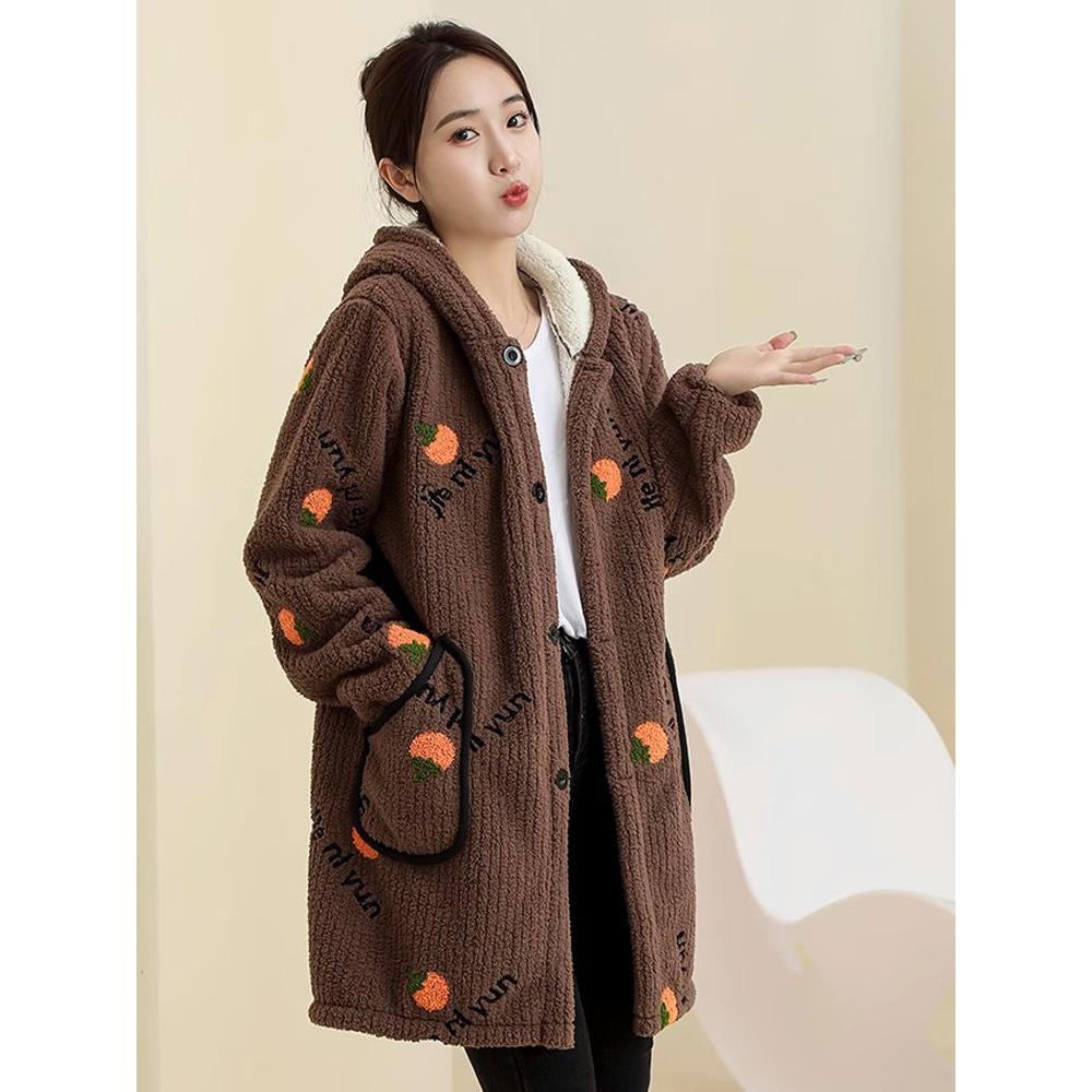 上班干活穿的罩衣外套女士大人秋冬季加绒加厚长袖工作服外穿洋气