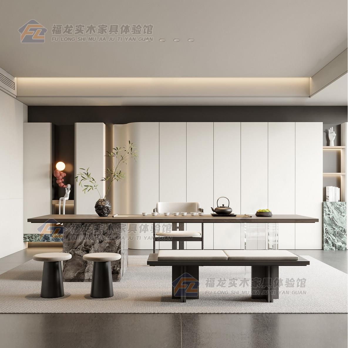 新中式实木岩板茶桌椅现代简约茶室茶台办公室会客高端泡茶桌定制