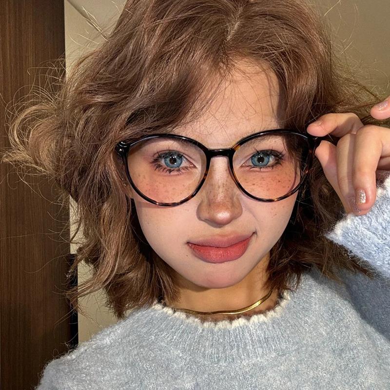 超轻美式覆古豹纹猫眼眼镜框女近视可配度数圆脸素颜防蓝光眼睛架
