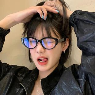 粗框猫眼眼镜框镜架近视可配度数女遮高颧骨素颜神器覆古黑框眼镜