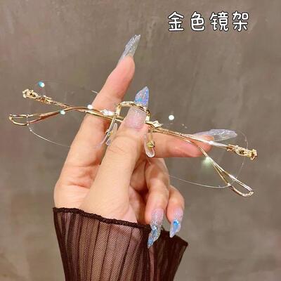 王一博同款超轻无边框御姐眼镜女近视男防蓝光高级感金丝眼镜框架
