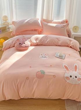 卡通水洗WZ100553棉刺床上四件笠套被套罩床单床款学绣生宿舍15m.