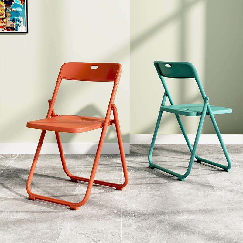 折叠椅靠背家用F766H6J7凳子办公可叠出租屋放简易宿舍红拍照塑小