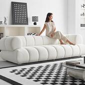 奶ZFE风棉花排糖客厅小型沙发法式 轻户奢直三人位油钢琴键布艺沙