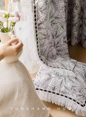 古摩登时尚窗帘遮光黑白浪漫雪法式南洋客风厅田77909园复成品尼