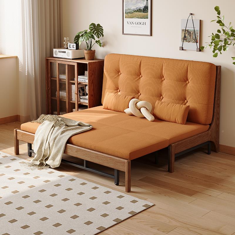 A1发0L实木沙F77HJ878床客厅多可功能伸缩单沙发小户型无扶手折人