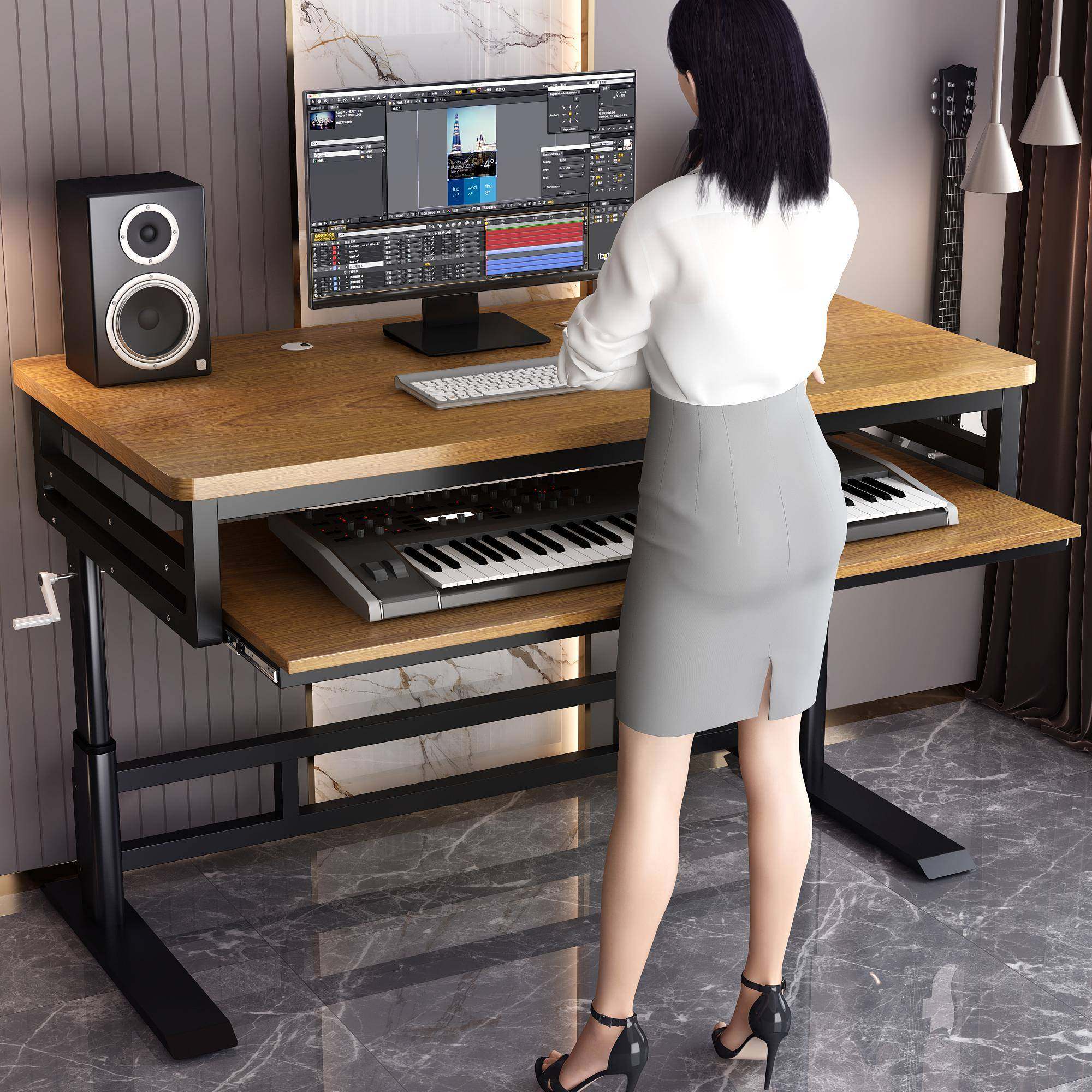 琴桌升降抽拉式电子钢琴乐midi纳键盘桌架收桌音作编LCI曲桌工台