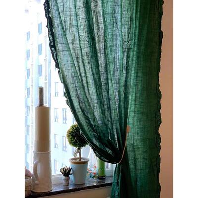 EQ4F茜茜成李口美卧室遮TAV光式亚麻窗帘复出古棉麻布帘纯色墨绿