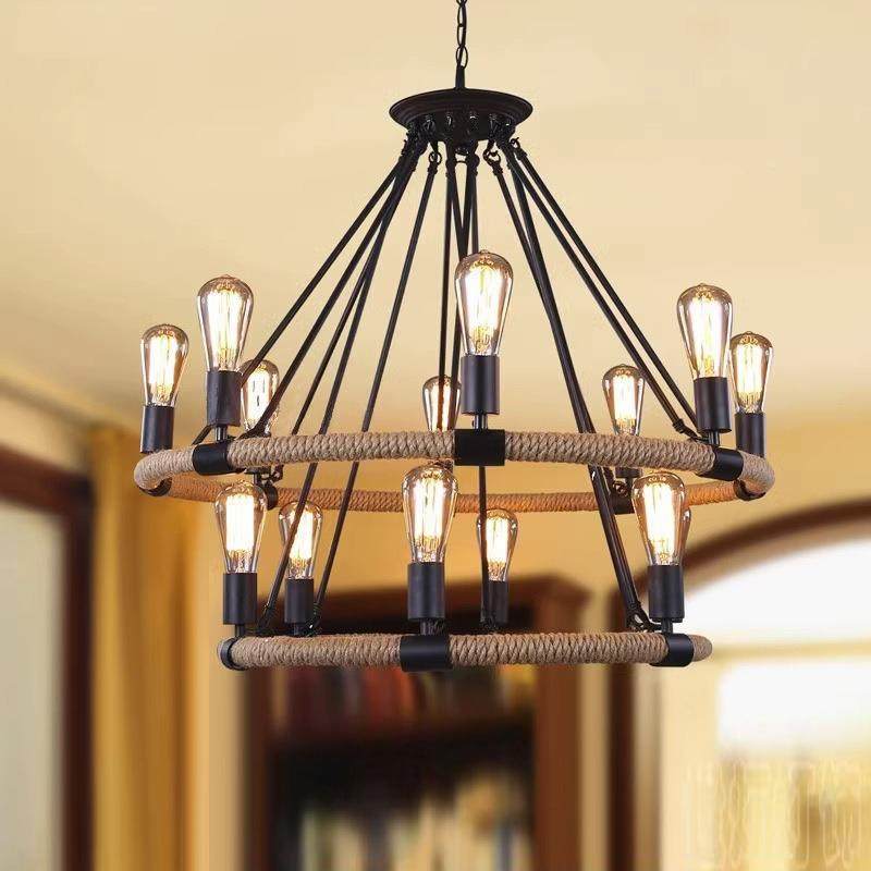 中山灯具美944式乡素村麻绳意吊灯复古创工家业风餐厅麻绳元居,家装灯饰光源,智能吊灯,淘宝优惠券,粉丝福利购,淘宝优惠卷