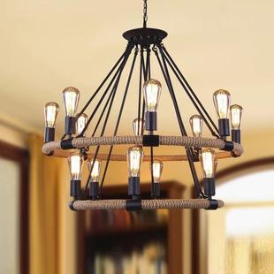 中山灯具美944式乡素村麻绳意吊灯复古创工家业风餐厅麻绳元居