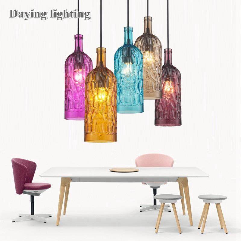 彩色玻璃酒瓶吊现餐230厅酒馆灯吧台代简约货个性时尚灯具产地源,家装灯饰光源,智能吊灯,淘宝优惠券,粉丝福利购,淘宝优惠卷