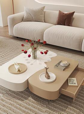 现茶代奶油风客厅家用组小户型轻奢白色网红方形合茶几几474电视