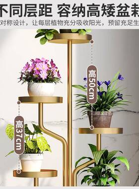 轻奢移可花动架子客SGI厅落地式铁艺多摆肉植物放架室内阳台置物