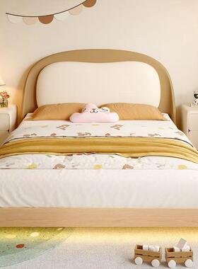 儿童床男悬浮蜡实AUD木床简约孩现代女孩卧室儿童房软包新型白儿