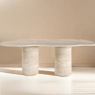 源头直长供天然洞石设餐桌简约样板房计师子款网红法式KMS8046桌