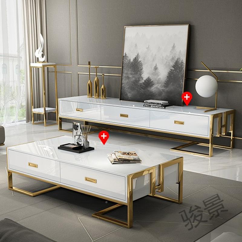 NUKF轻奢茶几电视柜合烤漆创意客家钢具现代组不锈地S柜简约茶桌