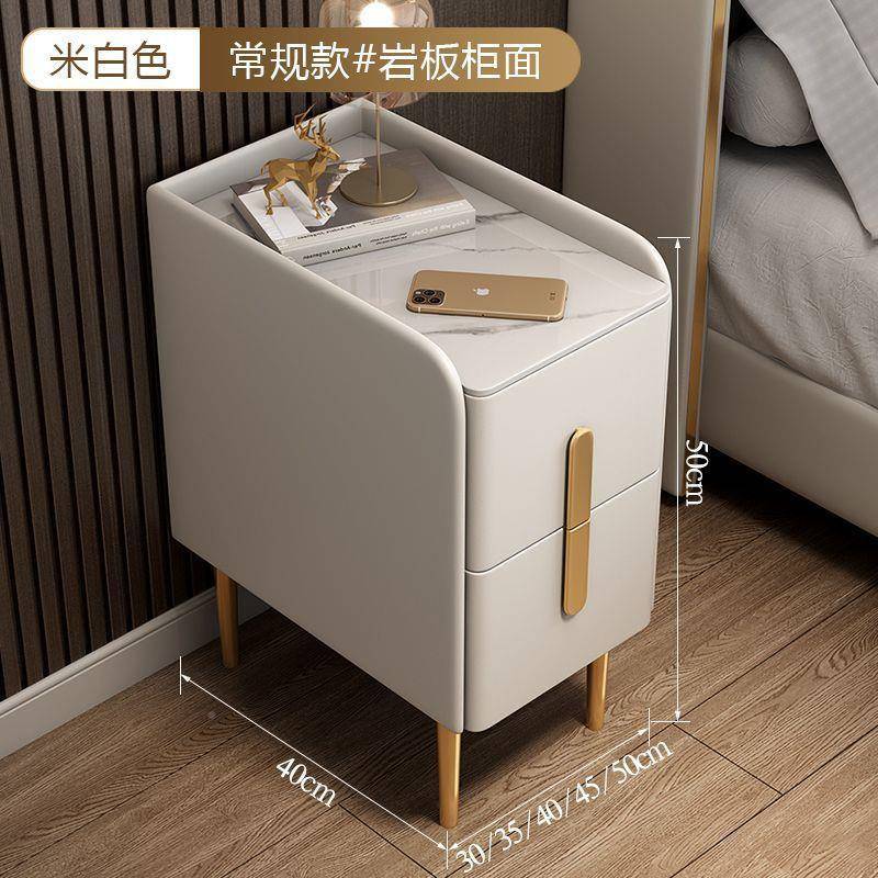 岩板指HAZ纹锁柜床简头柜轻奢约现代卧室实木储物型意式床小头收