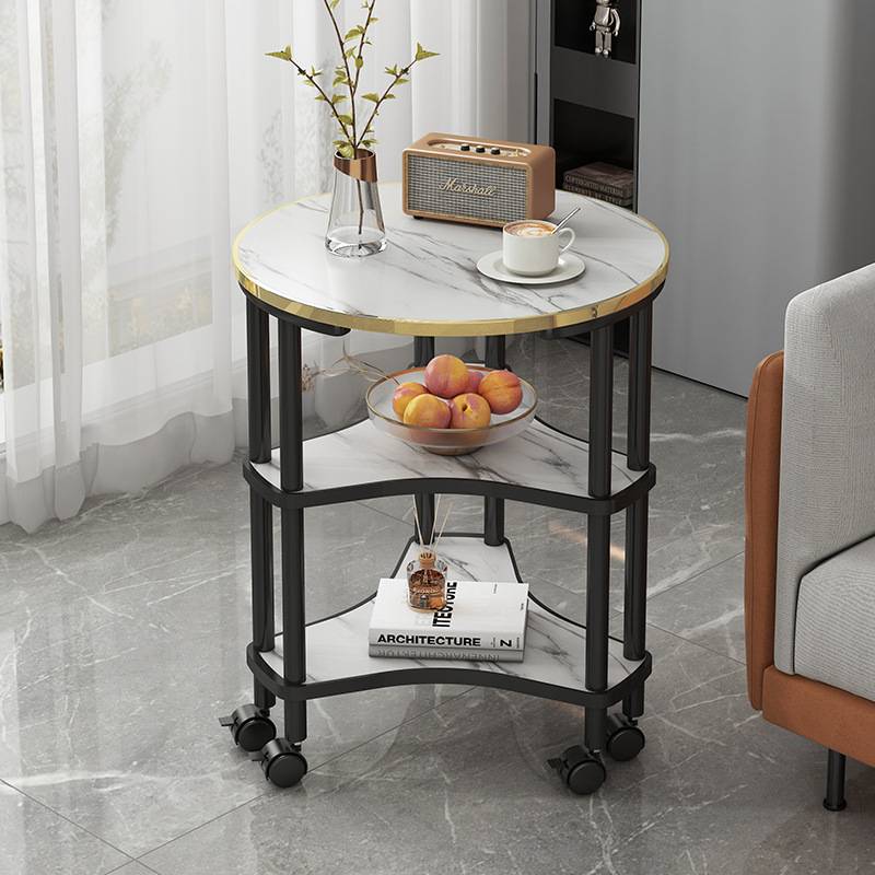 实木沙发边几可移动大理石岩板纹小桌子家用客厅茶几置物架小户型