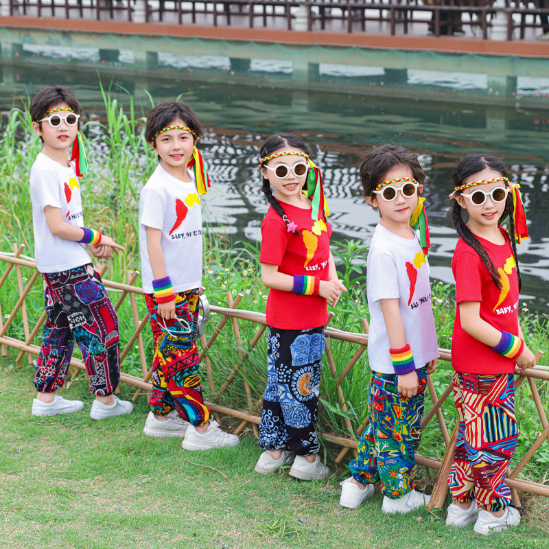 六一儿童节非洲鼓演出服女童民族风啦啦队团体舞蹈表演服装套装