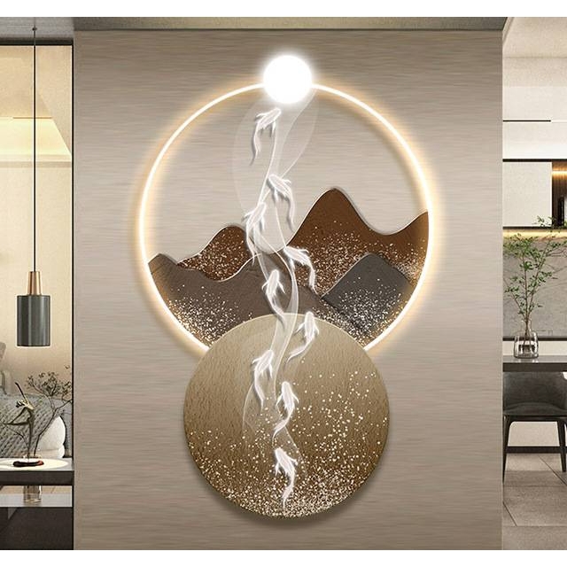 入户九鱼图跃龙门发光壁画走廊正对墙灯画装饰画现代玄关过道挂画图片