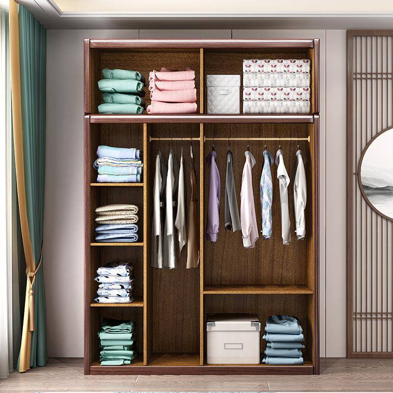 胡桃木中式收实木HPH衣柜两门质滑移门家用储柜物木纳衣推拉门大