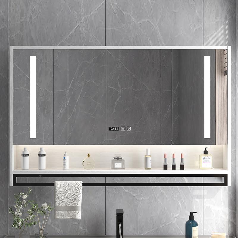 QP间X浴室镜柜带灯防雾卫生实木智能置镜72子纳物收架单独一体柜