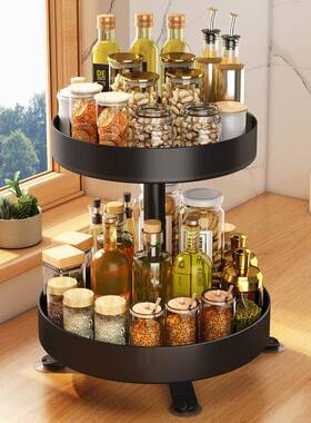 旋转调料盒旋式转厨免打孔调料房架厨房置物架JAN新度款桌面家用