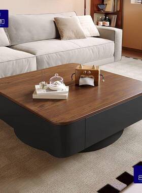 款方形岩板茶代几现简约CLG轻奢客厅新家用中古组风黑色茶桌极简