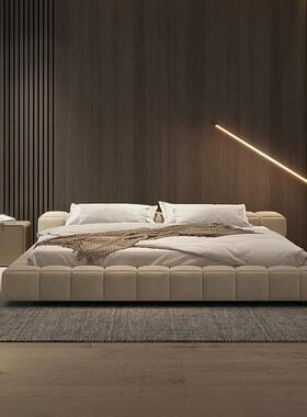 极落地大床榻榻简米矮床油意式奢现代奶风别墅主卧软包双人轻VWH