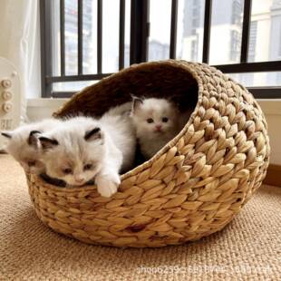家摆件收纳篮子编藤编织居猫窝狗窝编可水洗草宠物窝储物耐磨EBW