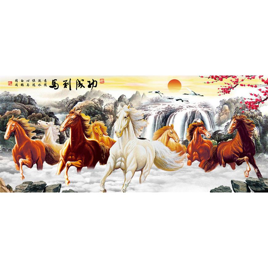 厂绣家款马到GMI成功八骏字精准印花满十图绣